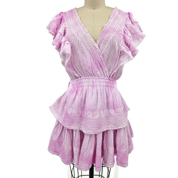 NWOT LoveShackFancy Gwen Mini Dress Womens M Peony Pink Tie Dye Ruffle - Picture 4 of 10
